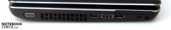 Côté gauche: VGA, HDMI, eSATA, USB, ExpressCard, audio