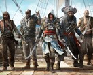 L'illustration d'Assassin's Creed IV : Black Flag représentant Edward Kenway avec son équipage de pirates sur un navire (Source : Ubisoft)