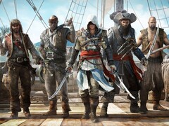 L'illustration d'Assassin's Creed IV : Black Flag représentant Edward Kenway avec son équipage de pirates sur un navire (Source : Ubisoft)