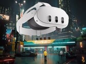 Le casque VR Meta Quest 3 présenté dans la ville nocturne de Cyberpunk 2077 (Source de l'image : Meta, Steam avec modifications)