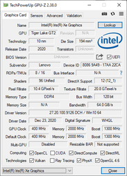 GPU-Z Graphique Intel Iris Xe