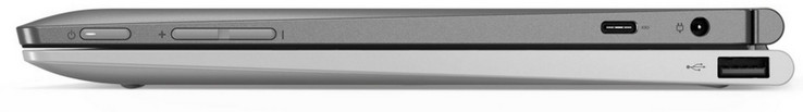 Côté droit - Tablettte : bouton de démarrage, volume, USB C 3.1 Gen 1, entrée secteur - Clavier : USB A 2.0.