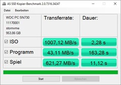 Résultats du benchmark de la copie de SSD AS