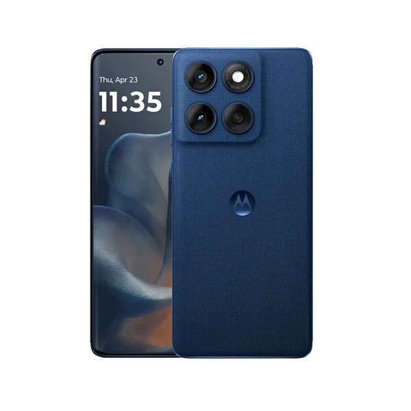 Le Motorola Edge 60 de Gibralatar Sea semble avoir une finition en tissu, mais il est en fait en silicone. (Source de l'image : Motorola)