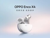 Une image promotionnelle présentant les écouteurs Oppo Enco X4 dans leur version blanche.