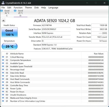 ADATA SE920 fonctionne avec PCIe 4.0 x4