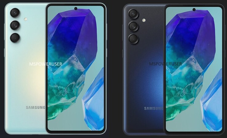 La supposée future Galaxy M55 en 2 coloris. (Source : MSPowerUser)