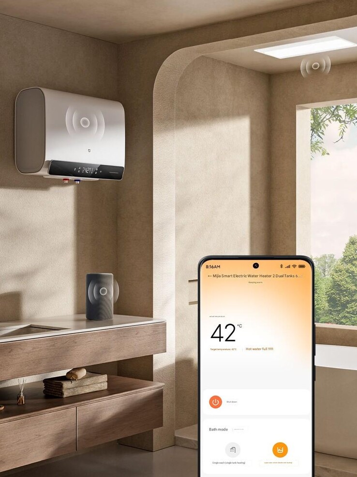 Le chauffe-eau électrique intelligent Xiaomi Mijia 2 est compatible avec l'application de la marque. (Source de l'image : Xiaomi, traduit de l'anglais)