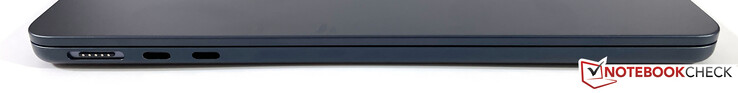 Côté gauche : MagSafe, 2x USB-C 4.0 (Thunderbolt 3, 40 Gbps, Power Delivery, mode DisplayPort-Alt)