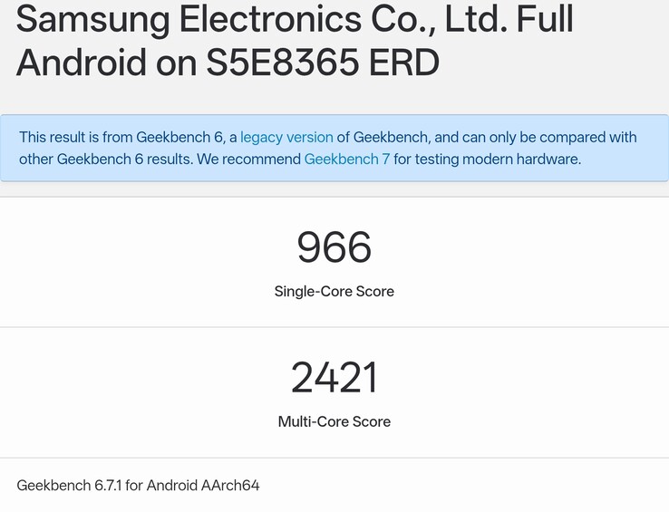 Le résultat Geekbench de l’Exynos 1610 sur un ERD
