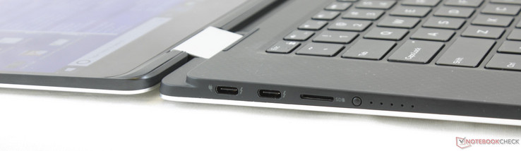 Côté gauche : 2 USB C avec Thunderbolt 3, lecteur de carte micro SD, témoin de charge.