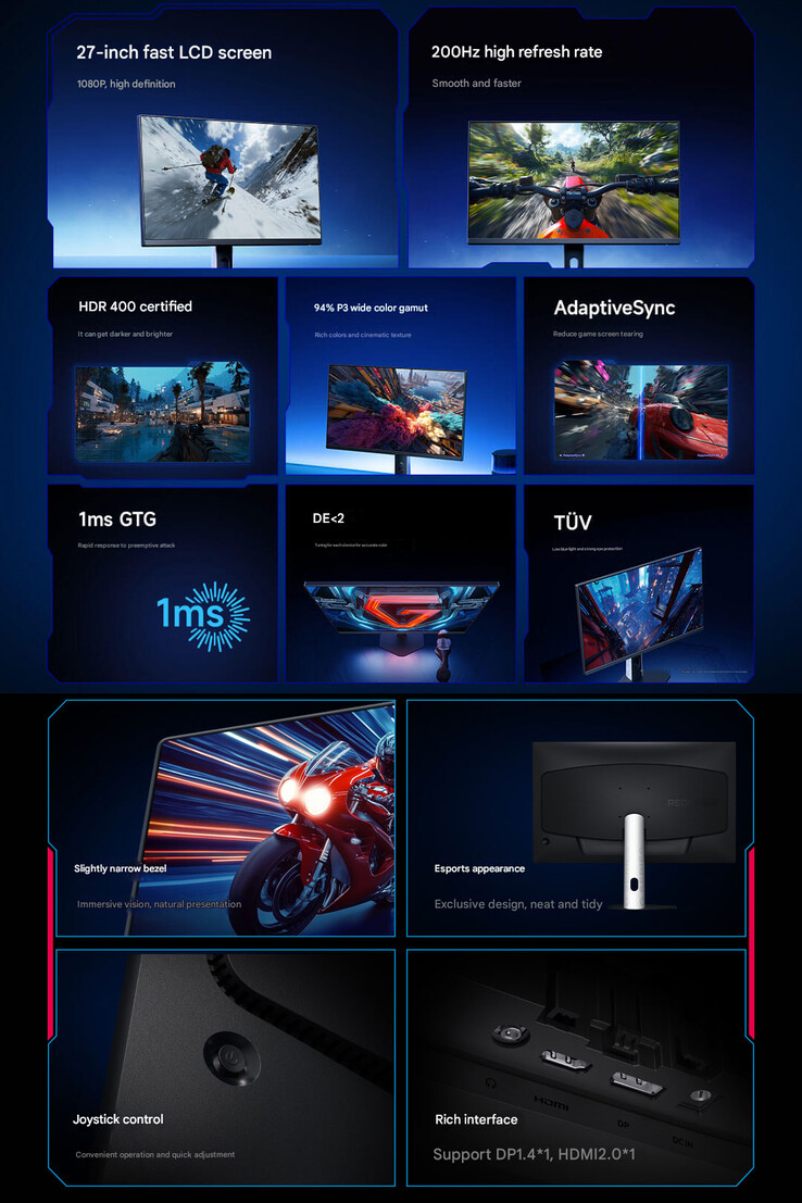 Principales caractéristiques du nouveau moniteur de jeu Redmi G27 (Image source : Xiaomi - machine translated)