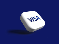 Le logo Visa, stylisé sur fond bleu.
