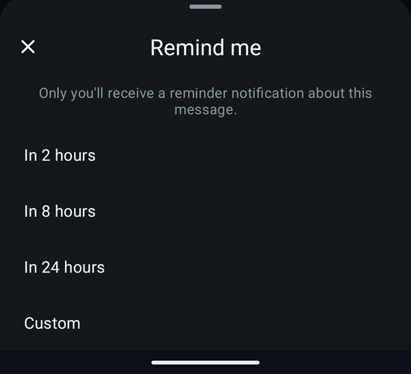 La fonction Rappelle-moi de WhatsApp permet aux utilisateurs de choisir une heure prédéfinie ou de créer une heure et une date personnalisées. (Source de l'image : Notebookcheck)