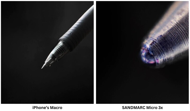 Macro standard de l'iPhone et grossissement de 120x (Source d'image : SANDMARC)