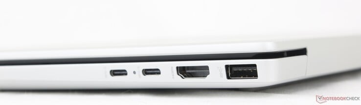 À droite : 2x USB-C avec DisplayPort + Power Delivery (10 Gbps), HDMI 2.1, USB-A (10 Gbps)