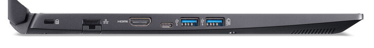 Côté gauche : verrou de sécurité, Ethernet gigabit, HDMI, 3 USB 3.2 Gen 1 (1 Type C, 2 Type A).