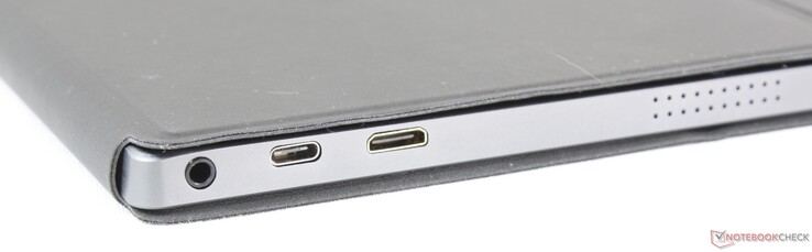 Côté gauche : prise écouteurs 3,5 mms, entrée secteur USB C, Mini-HDMI.