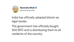 L&#039;Inde adopte le bitcoin comme monnaie légale, lire le compte piraté (image : Narendra Modi/Twitter)