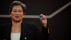 Lisa Su dévoile la technologie d'empilage 3D V-cache qui sera intégrée aux processeurs phares d'AMD dans le courant de l'année. (Source : Discours principal du Computex 2021 d'AMD)