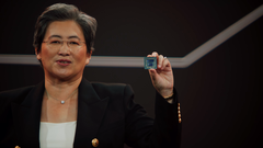 Lisa Su dévoile la technologie d&#039;empilage 3D V-cache qui sera intégrée aux processeurs phares d&#039;AMD dans le courant de l&#039;année. (Source : Discours principal du Computex 2021 d&#039;AMD)