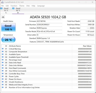 ADATA SE920 utilise PCIe 4.0 x4