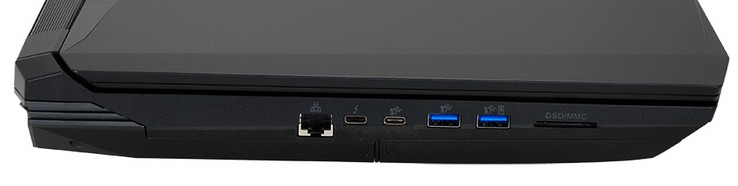 Côté gauche : Gigabit RJ-45, Thunderbolt 3, USB C 3.0, 2 USB 3.0, lecteur de carte SD.