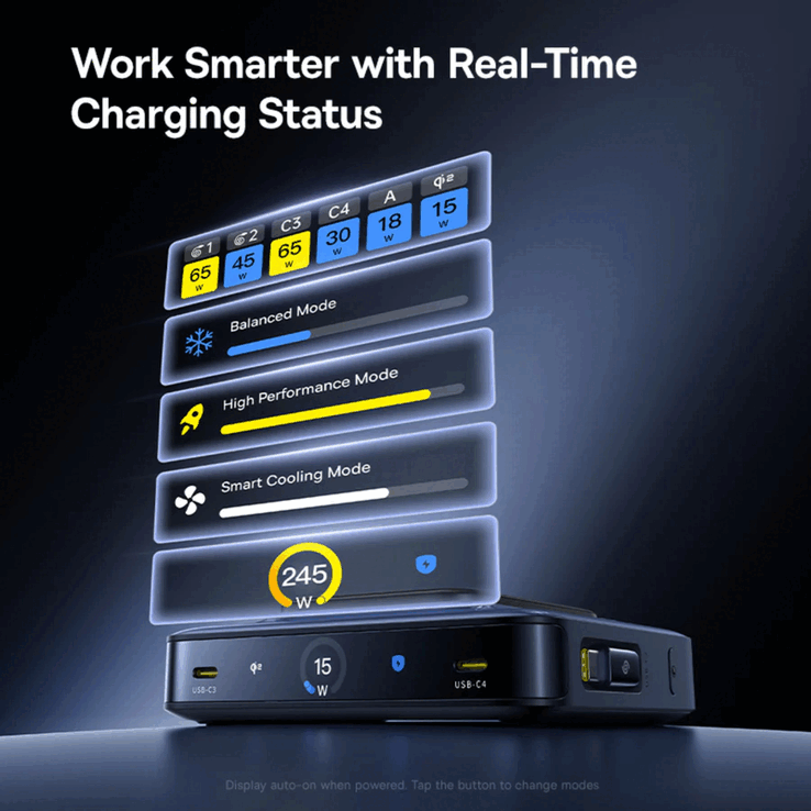 La station de charge de bureau Nomos NH21 6-en-1 GaN de Baseus est dotée d'un écran LCD de 3 pouces (Source : Baseus)