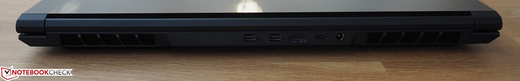 A l'arrière : 2 Mini DisplayPort 1.4, HDMI 2.0, USB 3.0 (Type C), entrée secteur.