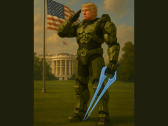 Donald Trump portant l'armure Mjolnir du Master Chief (image source : The White House on X)