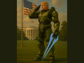 Donald Trump portant l'armure Mjolnir du Master Chief (image source : The White House on X)