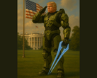 Donald Trump portant l'armure Mjolnir du Master Chief (image source : The White House on X)