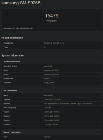 Benchmark Exynos 2400 Vuklan (image via Geekbench)