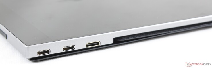 Côté droit : 2 USB C avec charge et DisplayPort, mini-HDMI.