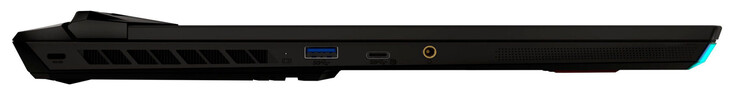 À gauche : port de verrouillage de câble, USB 3.2 Gen 2 (USB-A), USB 3.2 Gen 2 (USB-C ; DisplayPort), port audio combiné