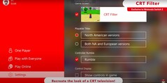 Un écran de console Nintendo Switch 2 présentant sa capacité exclusive à recréer une option d'affichage de type tube cathodique (source d'image : Nintendo of America YT)