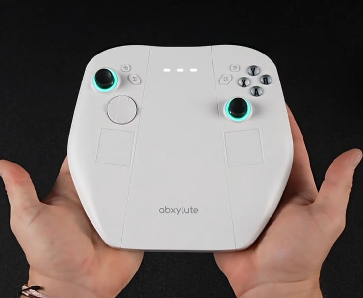 Module de contrôle amovible Abxylute 3D One, comprenant deux manettes avec anneaux LED, un D-pad, des boutons sur le visage et des trackpads intégrés. (Source de l'image : ETA PRIME via YouTube)