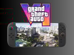 Logo GTA 6 au-dessus de la Switch 2 (Source de l&#039;image : Rockstar Games, Nintendo of America avec modifications)