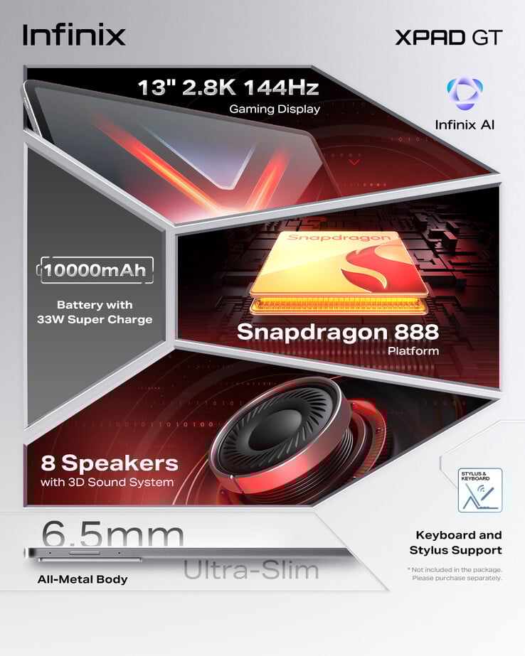 Principales caractéristiques de la tablette Xpad GT (Image source : Infinix)