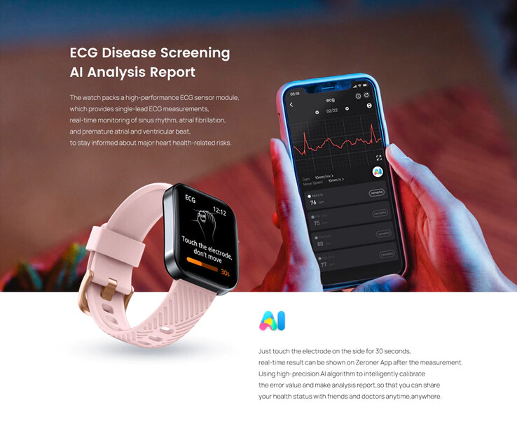 La smartwatch North Edge ECG est répertoriée comme ayant des moniteurs de fréquence cardiaque, de pression sanguine et de niveau d'oxygène dans le sang. (Image source : North Edge)