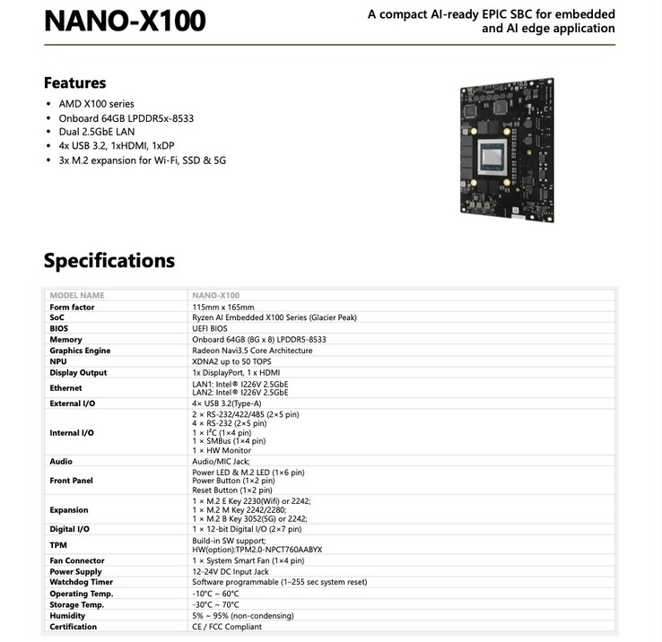 Le SBC Nano-X100 dispose d'une configuration d'E/S impressionnante.