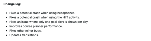 Les notes de mise à jour de la version beta 16.37 de Garmin