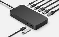 La station d'accueil Surface Thunderbolt 4 est dotée d'un trou de fixation pour un support de bureau. (Source de l'image : Microsoft)