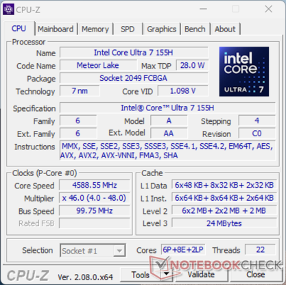 CPU-Z Core Ultra 7 155H