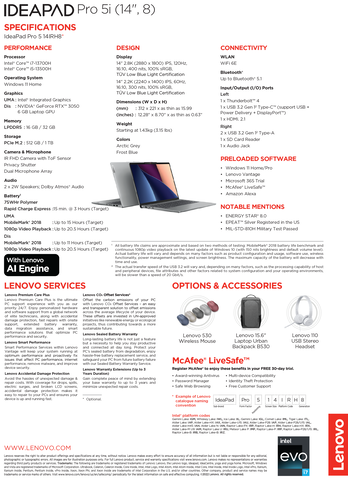 Lenovo IdeaPad Pro 5i 14 - Spécifications. (Source : Lenovo)