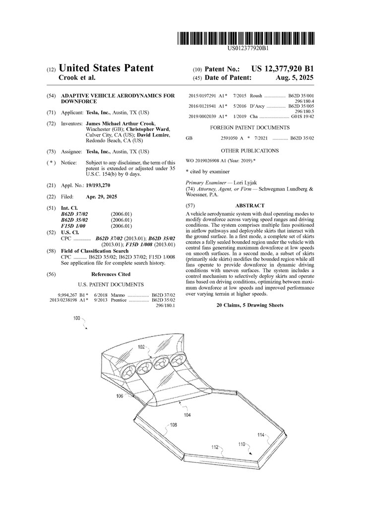 Le brevet du système aérodynamique à lames de la Tesla Roadster 2. (Source de l'image : USPTO)