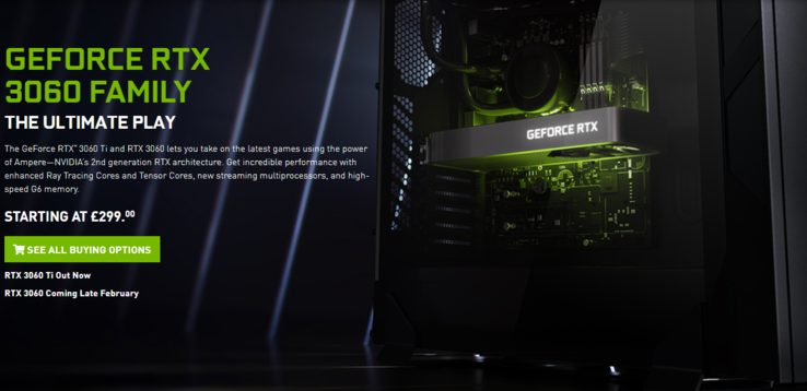 Le GeForce RTX 3060 commencera à 299 £, selon NVIDIA. (Source de l'image : NVIDIA)
