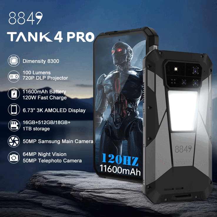 Les principales caractéristiques du smartphone durci 8849 Tank 4 Pro (Image source : 8849)