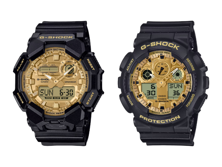 Les montres Casio G-Shock GA-010GGB-1A9 (à gauche) et GA-100GGB-1A9 (à droite). (Source de l'image : Casio)