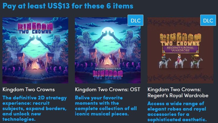 Image décorative. Le deuxième niveau contient un total de 6 objets et coûte 13 (Source de l'image : Humble Bundle)